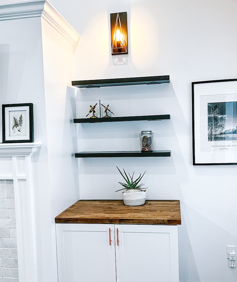 Black Solid Wood Floating Shelves Black Floating Shelves Etsy