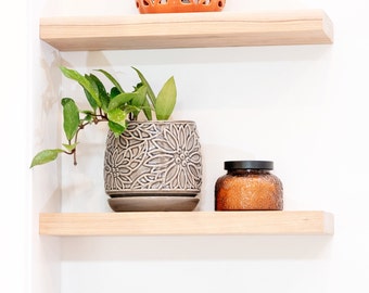 Solid Hickory Floating Shelf – Handmade Real Wood Wall Shelf, Custom Sizes, Hidden Bracket, Rustic Modern Farmhouse Decor, Heavy Duty Strong