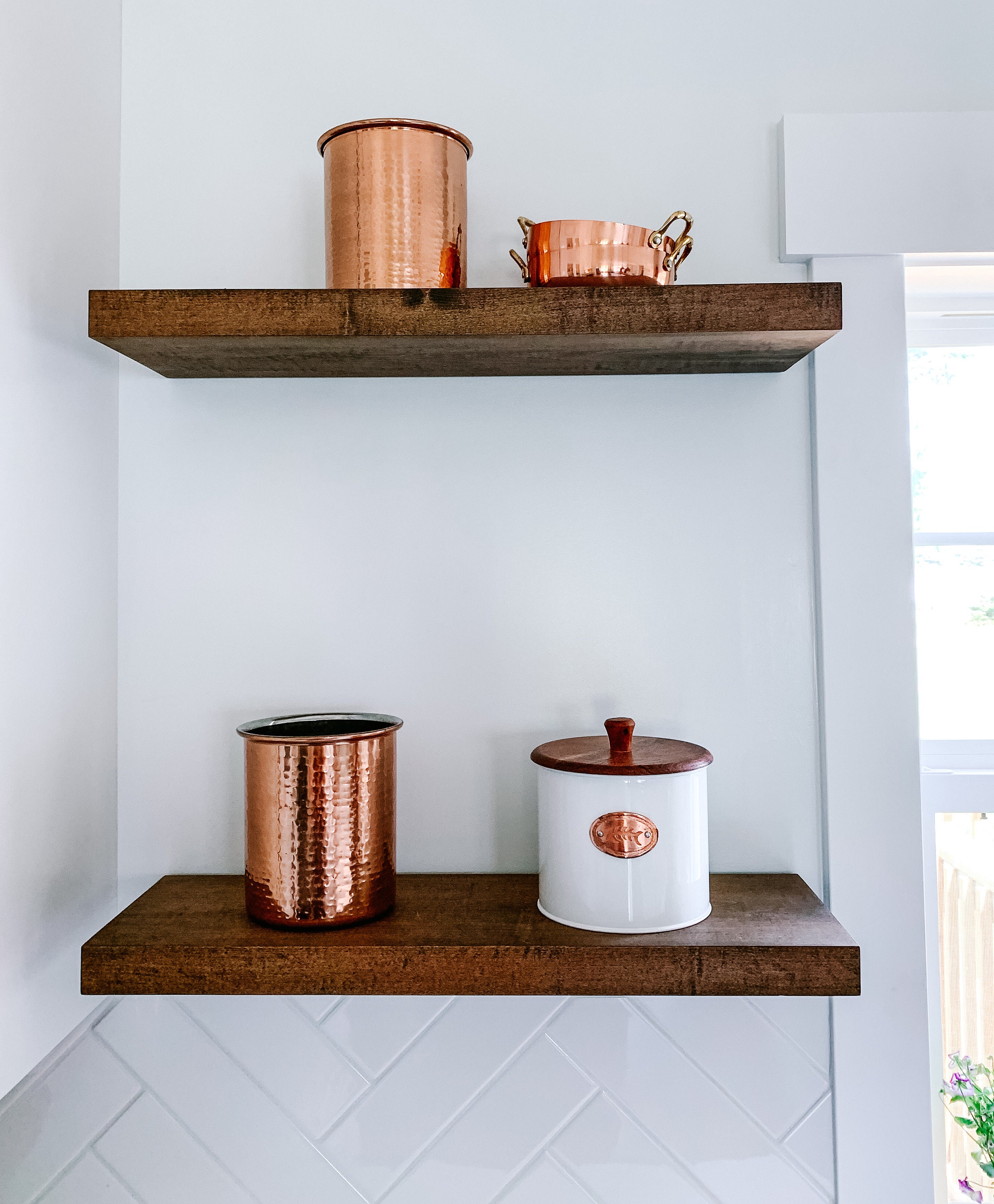 Solid Wood Stained Floating Shelves Kitchen Dishes Easy Etsy