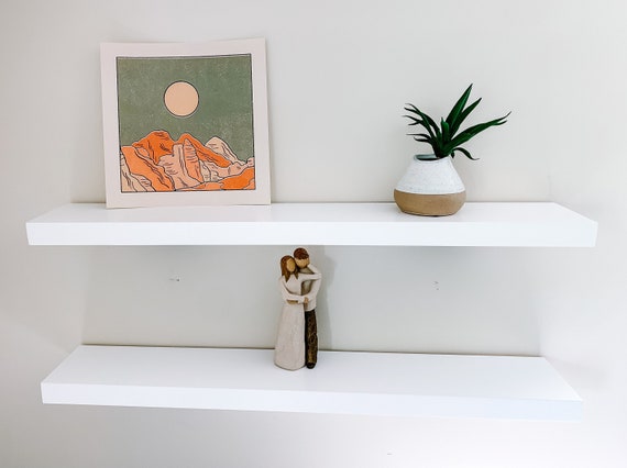 White Solid Wood Floating Shelves White Floating Shelves Easy to