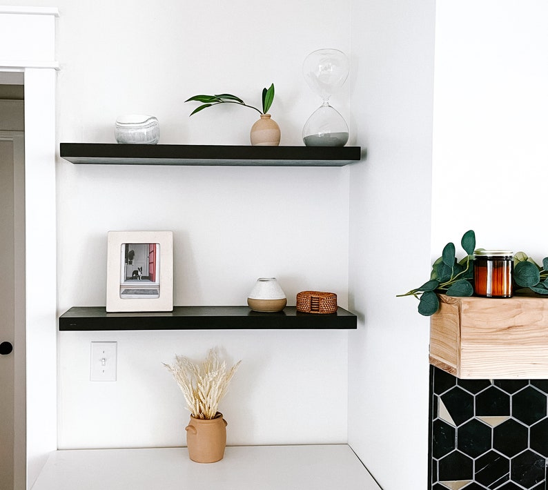 Black Solid Wood Floating Shelves Black Floating Shelves Etsy