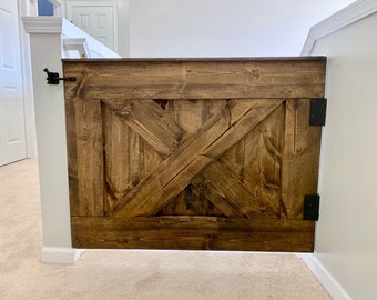 Walnut Stained Gate | Baby gate | Pet gate | Stairway gate| Rustic Farmhouse gate| Barn door baby gate| Baby gate for stairs