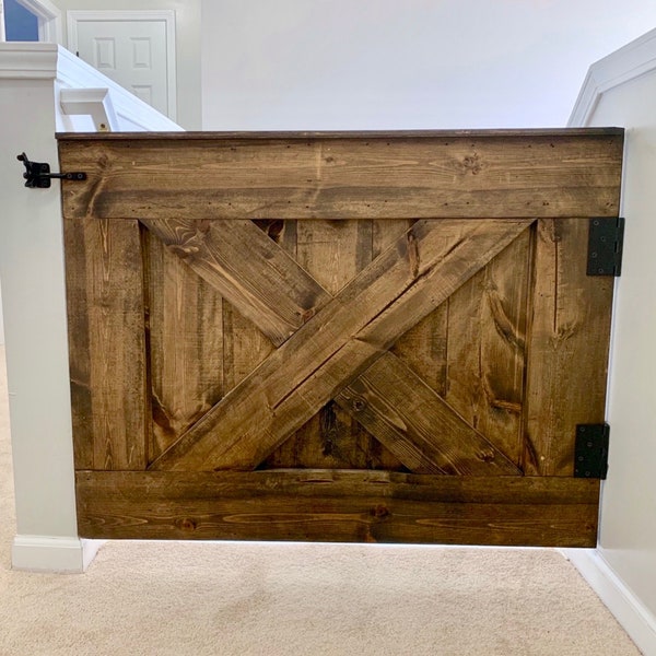 Custom Wooden Gate Stained | Baby gate | Pet gate | Stairway gate| Rustic  Farmhouse gate| Barn door baby gate| Baby gate for stairs