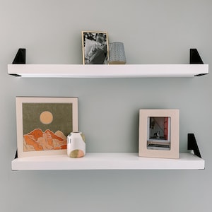 Modern White Shelves - Shelves - Wood Shelf - Kitchen Shelf - Bathroom Shelf - Black Bracket
