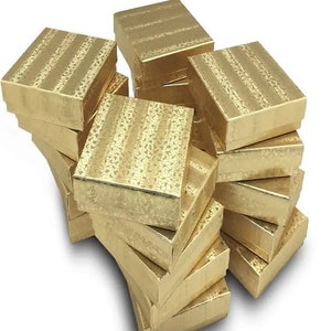 Gold Foil Cotton Filled Jewelry Box. Display and Gift Box for Earrings, Rings, Necklace and Bracelet. Comes in Multiple Sizes & Box Count