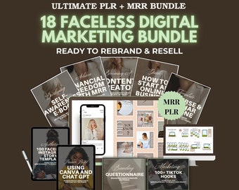 Faceless Marketing Bundle, 18 MRR Products, Digital Download