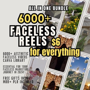 6000+ bezosobowych estetycznych filmów wideo na Instagram Reels, minimalistyczne bezosobowe filmy marketingowe w formacie cyfrowym z prawami Master Resell, MRR/PLR, Canva