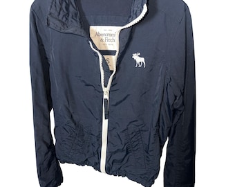 Cortavientos vintage Abercrombie & Fitch con logo de alce azul marino talla S