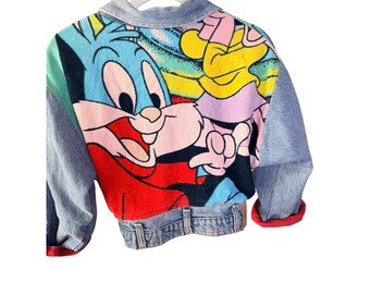Chaqueta vaquera vintage de los 90, estilo "Too Cute Hollywood Tiny Toons", para niños de 12 años, talla XS/S para mujer.