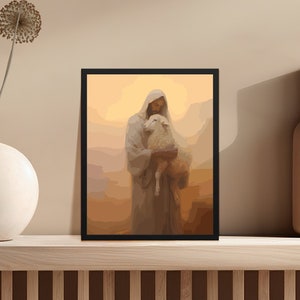 Jesus and the Lost Sheep - Digital Parable Art Print Instant Download Wall Decor