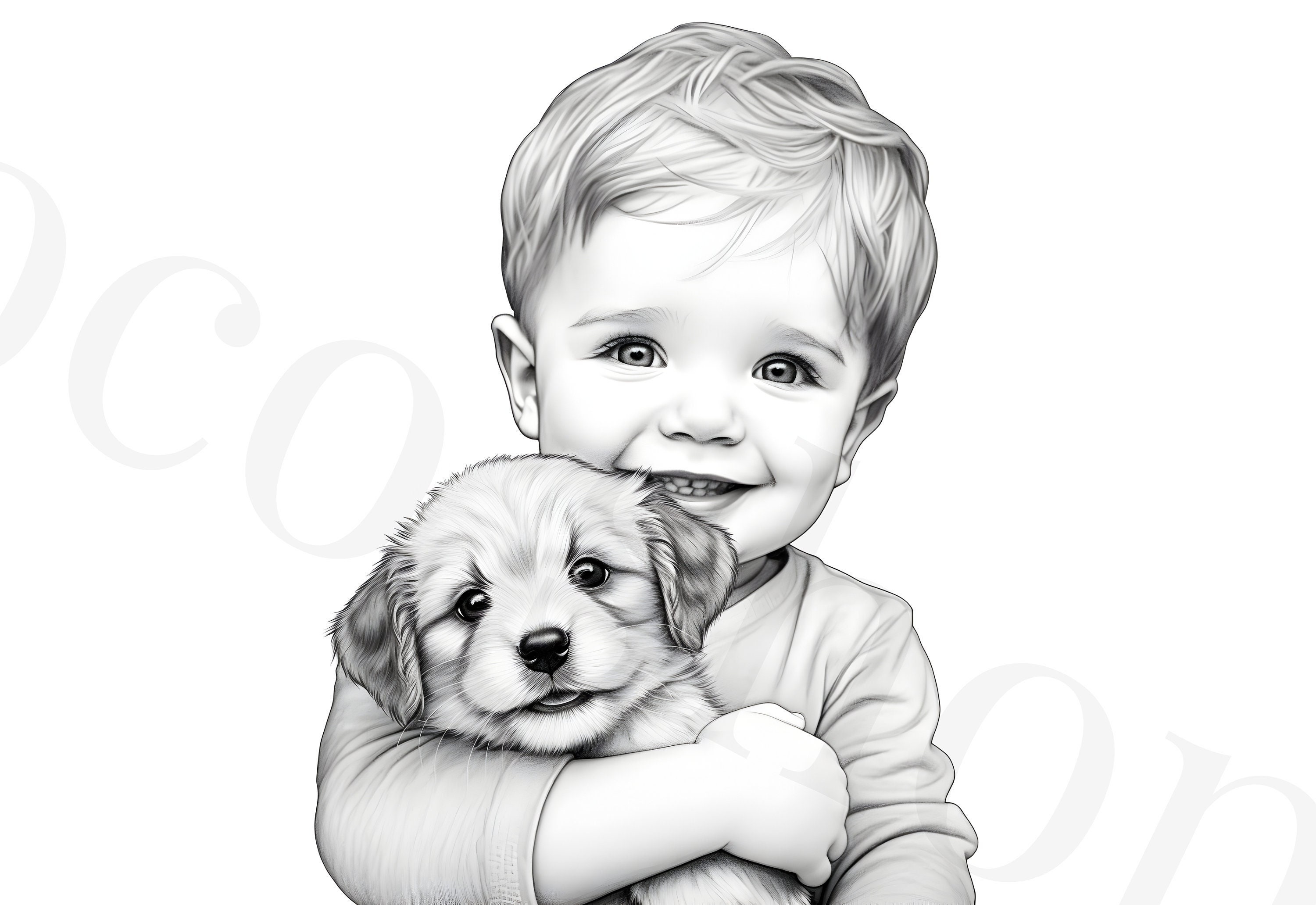 Adorable Boy Coloring Page Printable Grayscale Illustration PDF Premium adorable-boy-coloring-page-printable-grayscale-illustration-pdf-premium