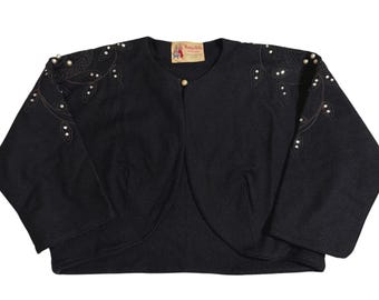 Madalyn Miller Bolero Shrug OS Black Vintage 1940s Beaded Pearl Wool Blend