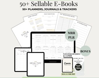 50+ MRR PLR Ebook Planners, Journals, Trackers Bundle