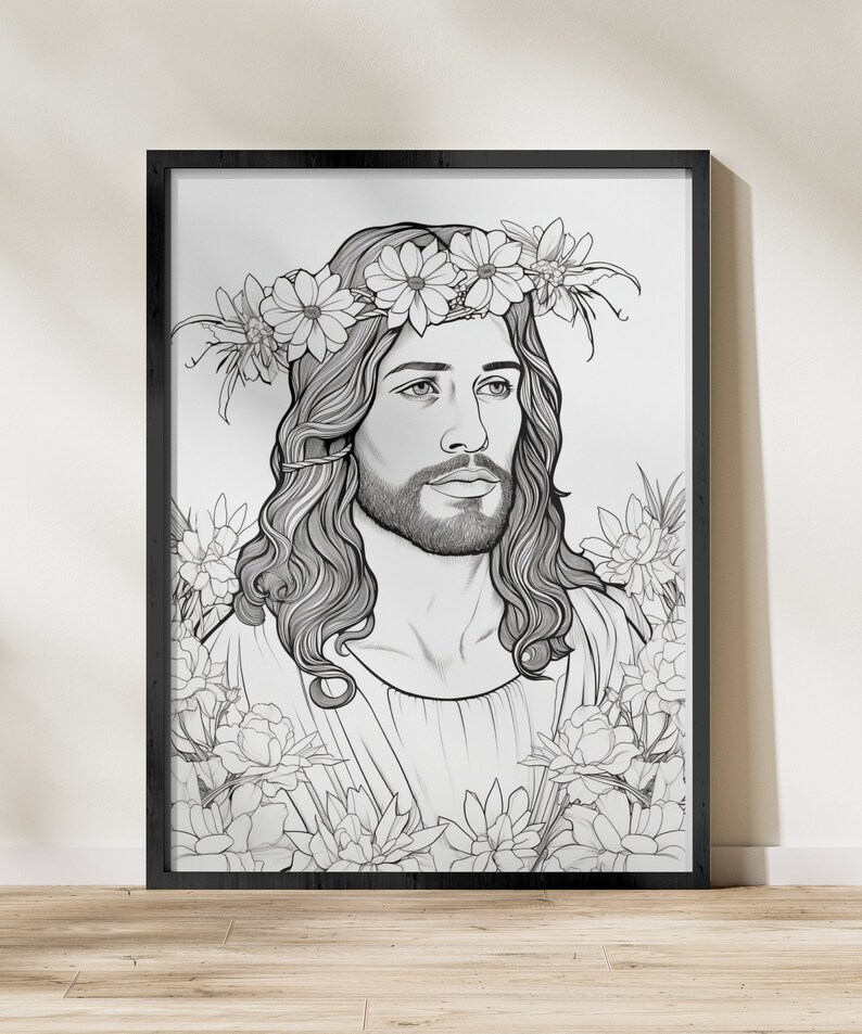 Adult Garden Jesus Coloring Page Grayscale Instant Download JPEGPDF Etsy