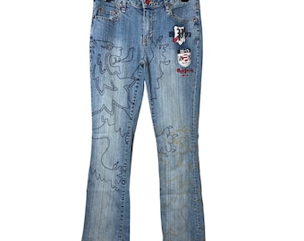 256 Pepe Jeans London Vaqueros bordados Y2K con gráfico de pierna recta Talla 29