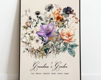 Personalized Birth Flower Family Bouquet Template - Custom Mother's Day Gift, Printable Digital Design