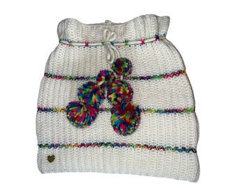 276 Betsey Johnson Minifalda de punto con lazo y pompones para mujer talla pequeña