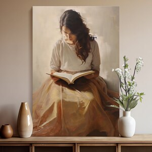Christian Bible Study Art - Woman Engaged in Faith - Bible Wall Decor