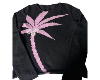 Suéter gráfico Lucien Pellat-Finet 100% cachemira negro rosa talla S
