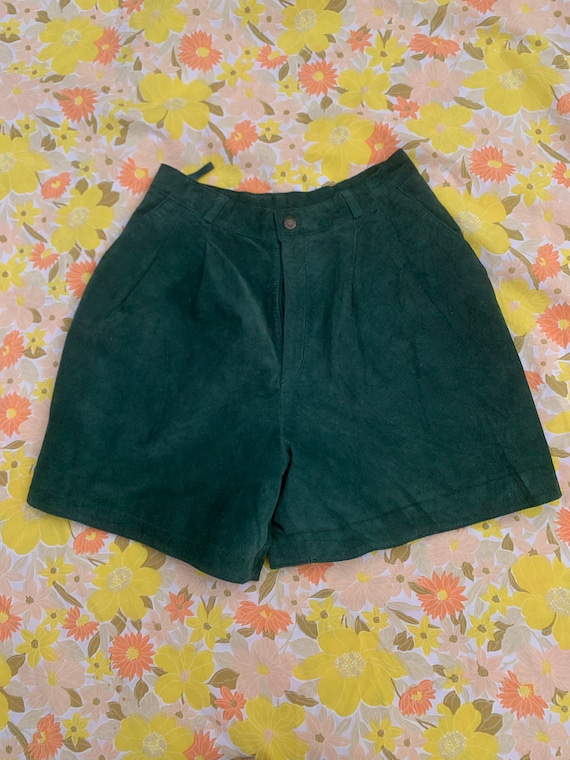 The Limited Dark Green Suede Leather Shorts