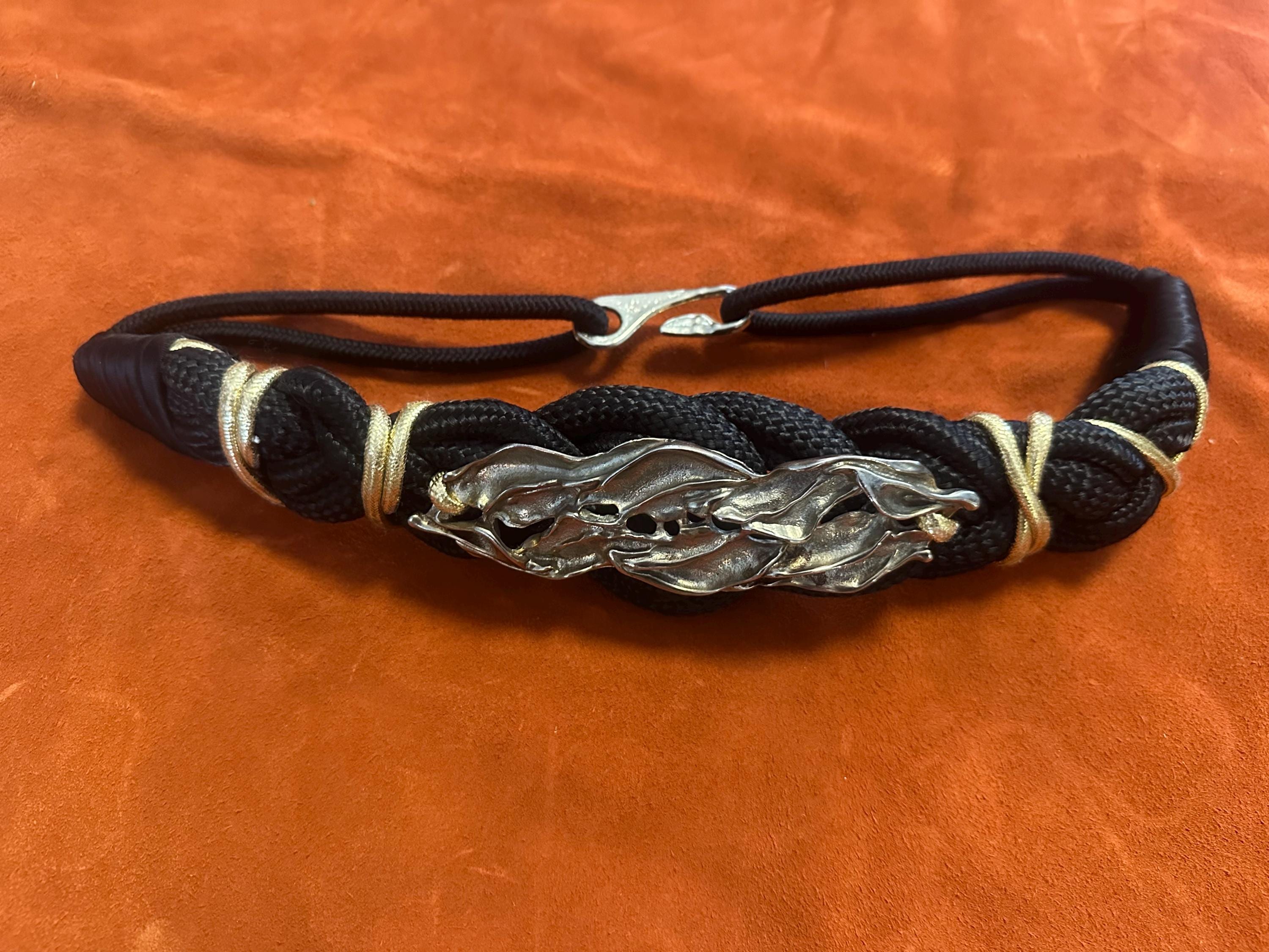 1980’s Black and Gold Embellishment Belt Marconi 1980s Vintage Snakeskin Rope Wide Black Leather Belt  main image 2