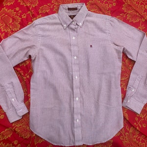 Etienne Aigner White and Red Striped Button Up