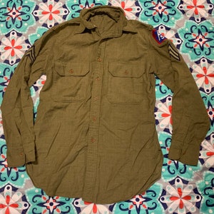 Vintage Green Army Button Up