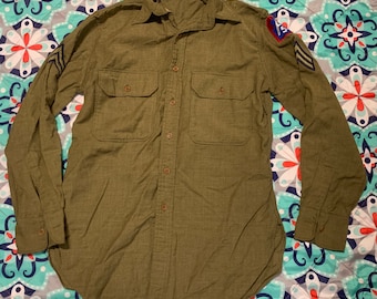 Vintage Green Army Button Up