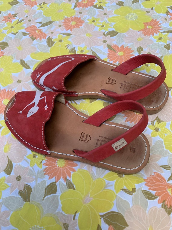Lizard Pattern Red Leather Sandals - image 2
