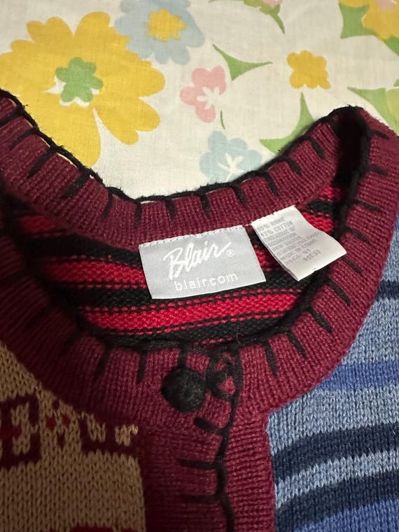 Blair Patchwork Knit Teddy Bear Holiday Button Up… - image 2