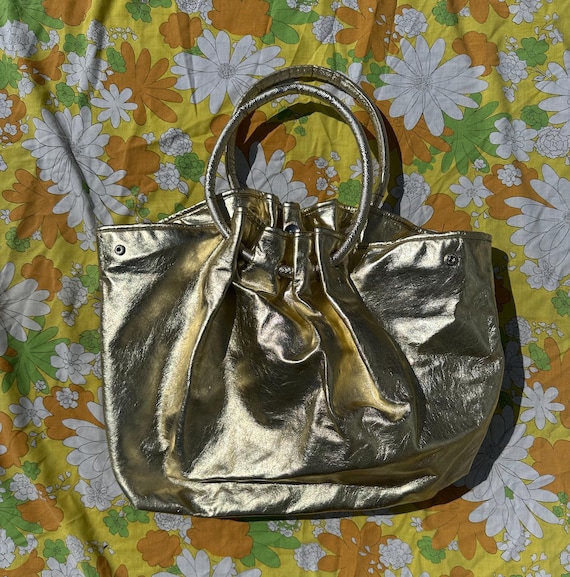 Gold Retro Polyester Purse with Loop Handle - image 1
