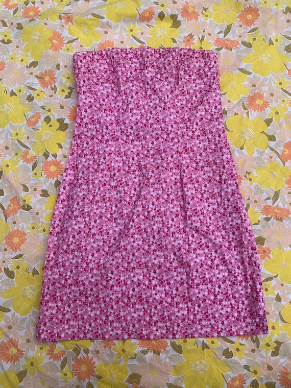 I.L.U. Y2K Pink Floral Strapless Dress