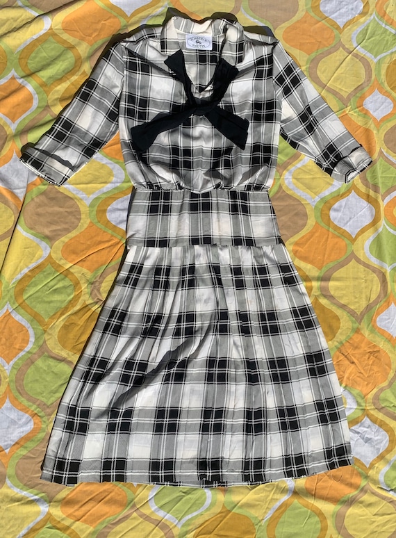 black and white black tie dress Black & White Plaid Dress W/necktie