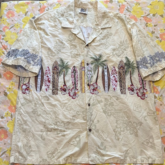Hawaii Made Surfboard Pattern Button Up Shirt - image 1