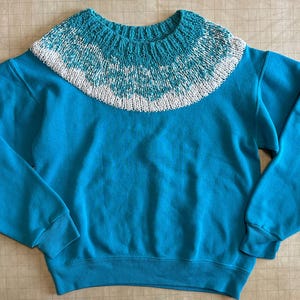 Blue Sweatshirt with Knit Neck Design