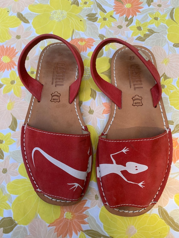 Lizard Pattern Red Leather Sandals - image 1