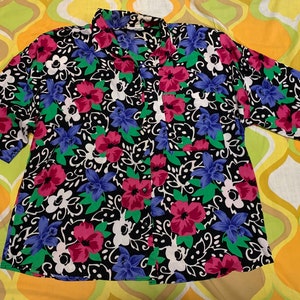 Retro Schwarz Floral Button Up