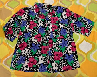 Retro Black Floral Button Up