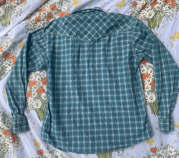 Wrangler Teal Plaid Button Up Shirt - image 2