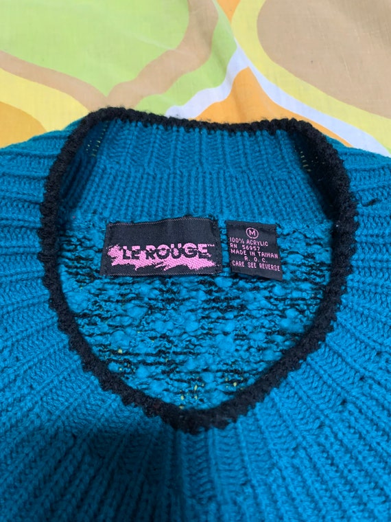 Vintage Teal Knit Sweater - image 3