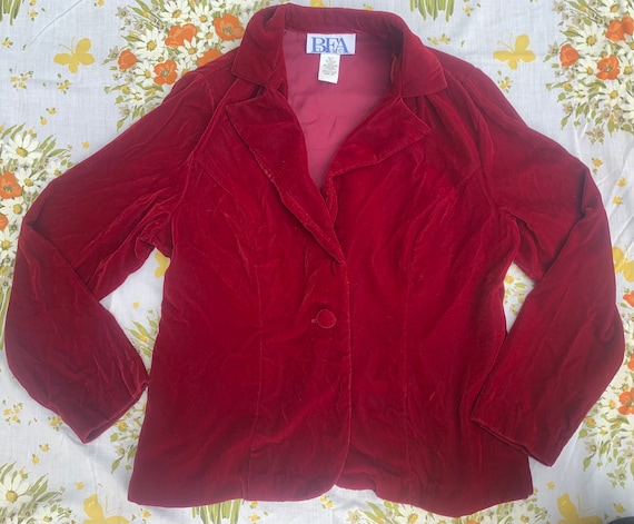 Vintage Red Velour Blazer - image 1