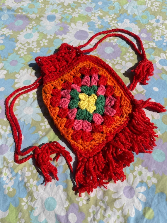 Knit Pattern Drawstring Bag - image 1