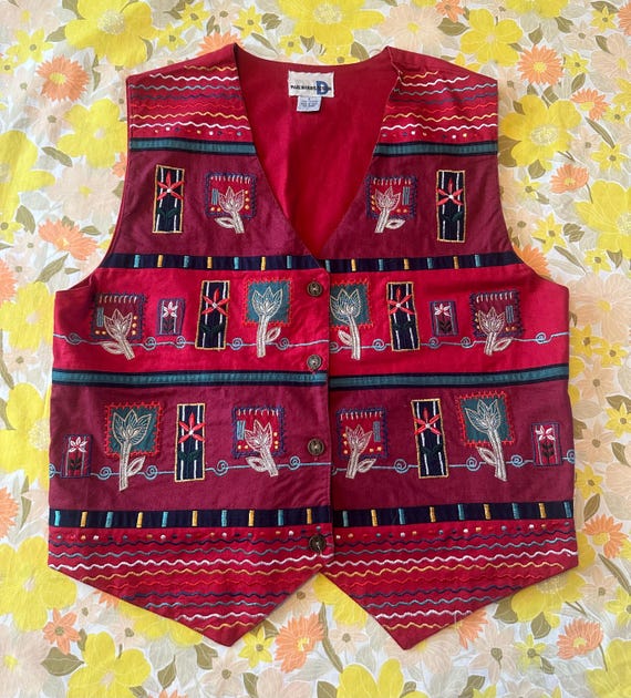 Paul Harris Design Red Embroidered Vest