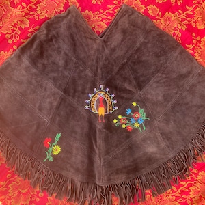Cape Poncho Express Vintage Brown Suede Poncho