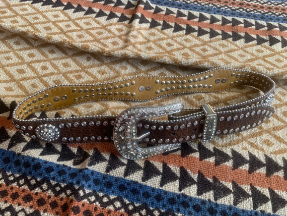 Vintage Beaded Western Leather Belt - image 1