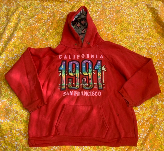 California 1991 San Francisco Red Hoodie-Distresse