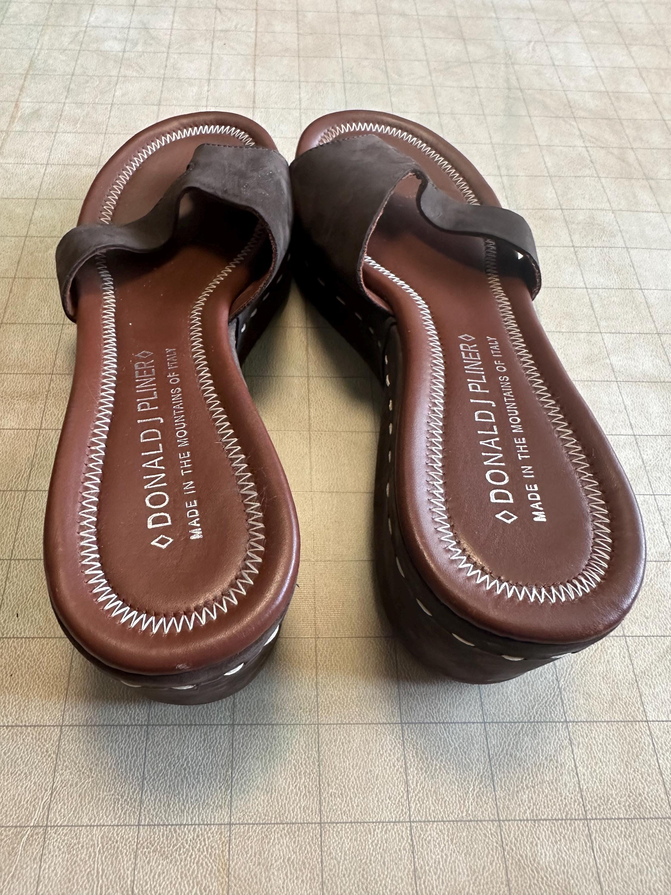 Donald J. Pliner brown suede leather fishermans sandals shoes - 12 - 1990\'s EUC Donald J Pliner Italian Leather Bronze Metallic Croc  main image 2