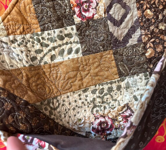 Patchwork Brown Floral Pattern Handbag - image 4