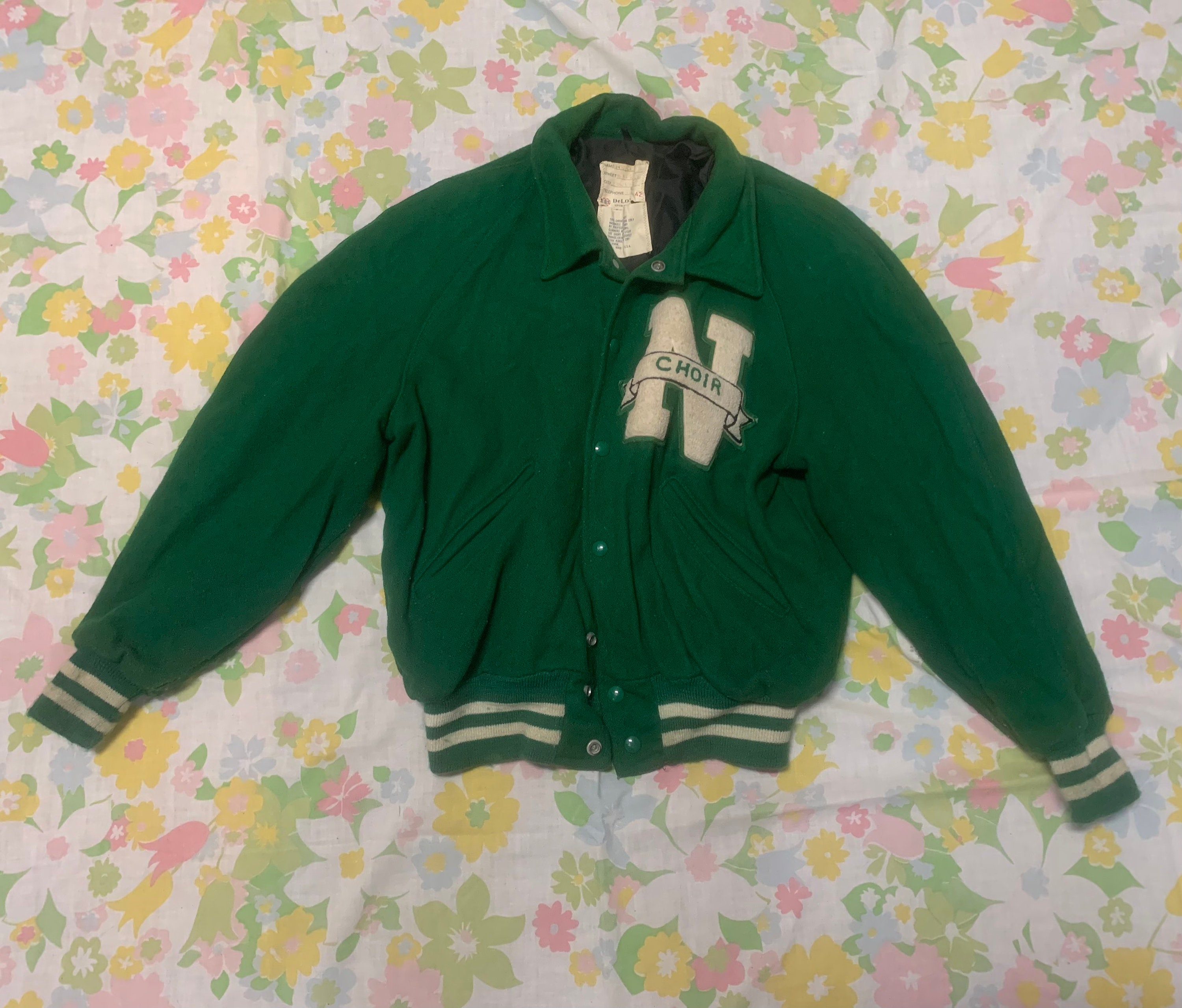 Green and White Lab Leather Varsity Letterman Jacket — BORIZ