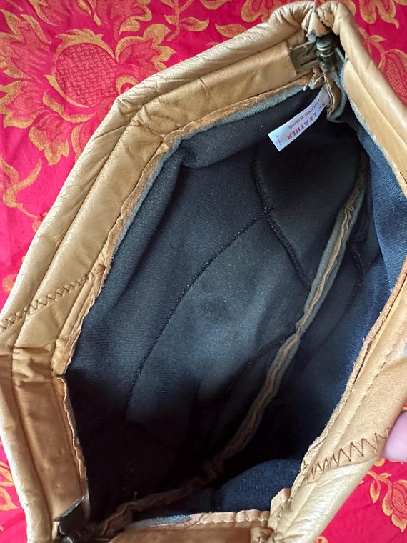 Tan Patchwork Leather Spring Closure Clutch - image 4